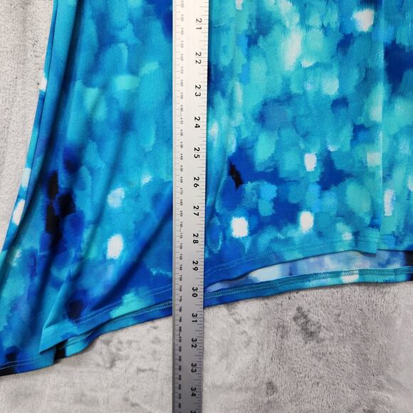 CLARA SUN WOO Top Womens XS Blue Purple Watercolor Neck Cut-Out Asymmetric Tunic - Picture 9 of 10